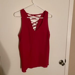 Red tank top with criss cross back